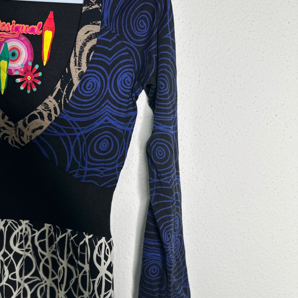 Desigual Artistic Long Sleeve Dress - Red, Blue, Black - Picture 6 of 8